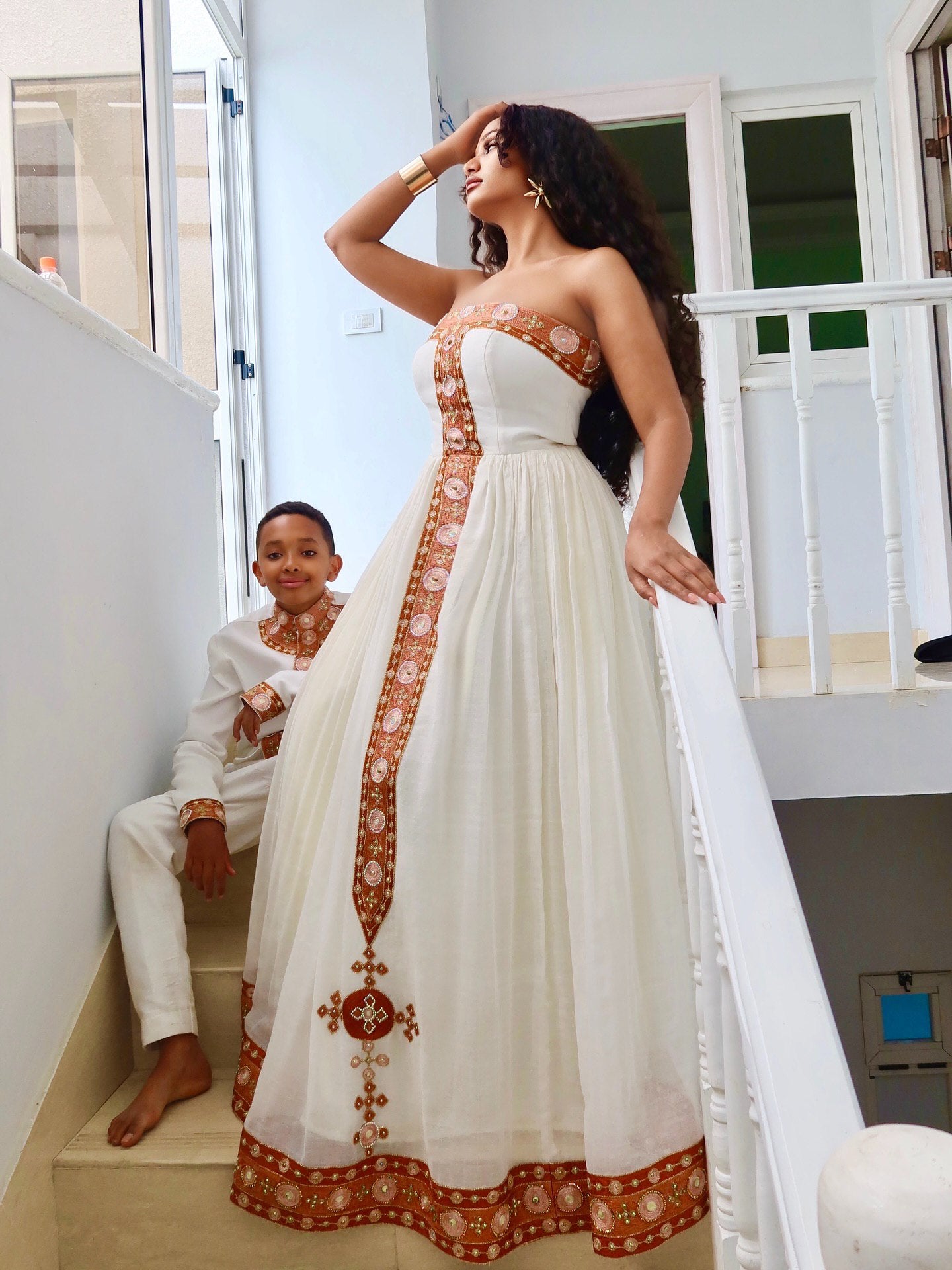 Strapless Habesha Kemis Red and Gold Embroidery Habesha Dress Elegant Ethiopian Clothing 200