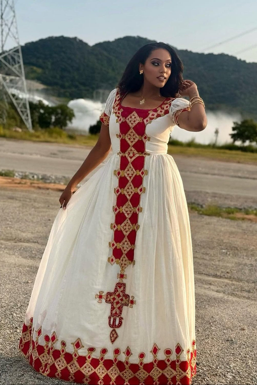 Red Embroidery Habesha Kemis  Habesha Dress  Ethiopian Traditional Dress