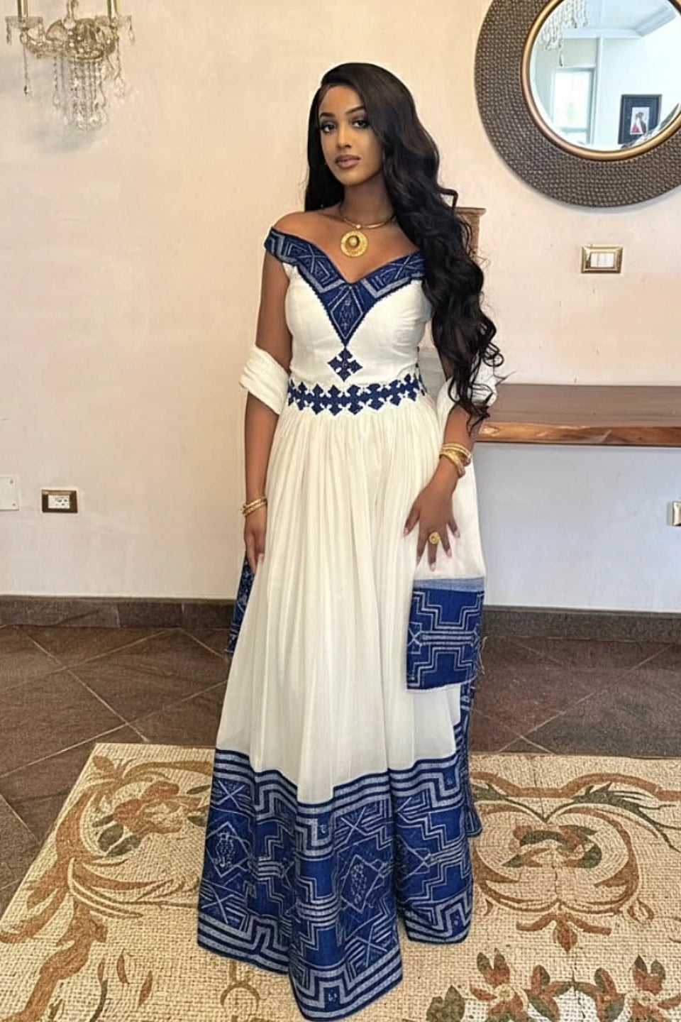 Blue Embroidery Habesha Kemis Ethiopian Traditional Dress Habesha Dress