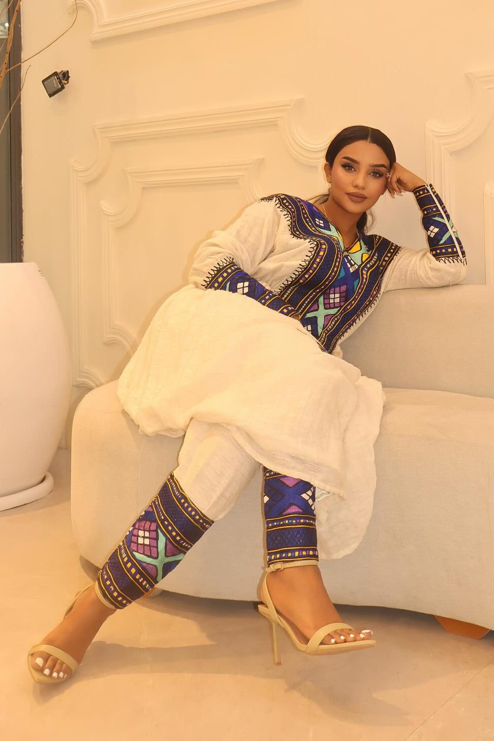 Traditional Ethiopian Clothing – Multicolor Embroidery Habesha Dress & Habesha Kemis