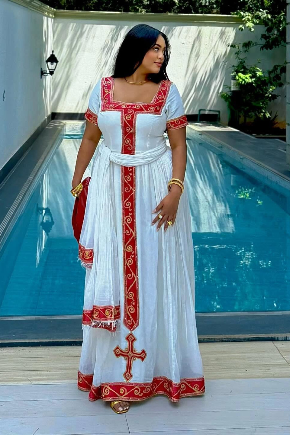 Red Embroidery Habesha Dress Traditional Ethiopian & Eritrean Dress