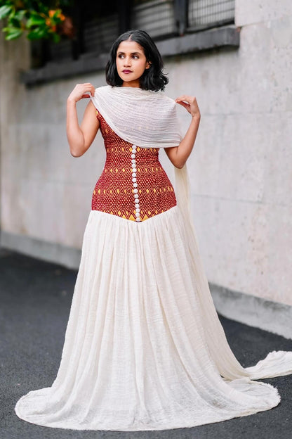 Buy Sleeveless Habesha Kemis Online – Elegant Ethiopian Traditional Dress