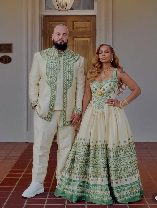 Ethiopian Couple Clothing Elegant Matching Habesha Kemis & Men’s Outfit