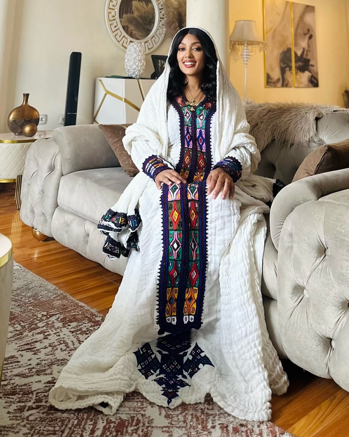 Authentic Habesha Kemis Traditional Ethiopian Dress Multicolor Embroidery Habesha Dress 247