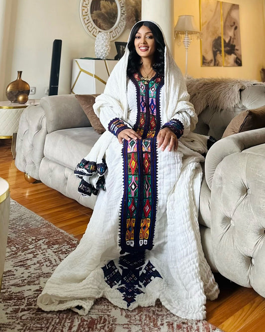 Authentic Habesha Kemis Traditional Ethiopian Dress Multicolor Embroidery Habesha Dress 247