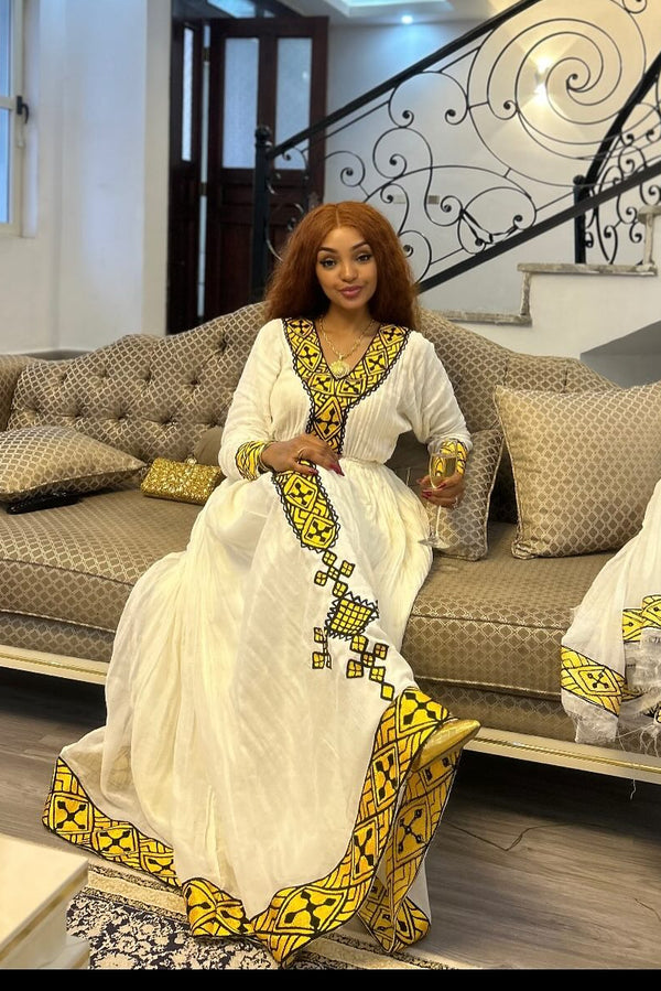 Habesha Dress – Stylish Yellow & Black Ethiopian Clothing