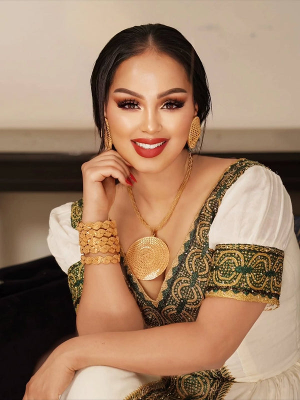 Green Gold Habesha Dress Festive Habesha Kemis Traditional Ethiopian Dress 289