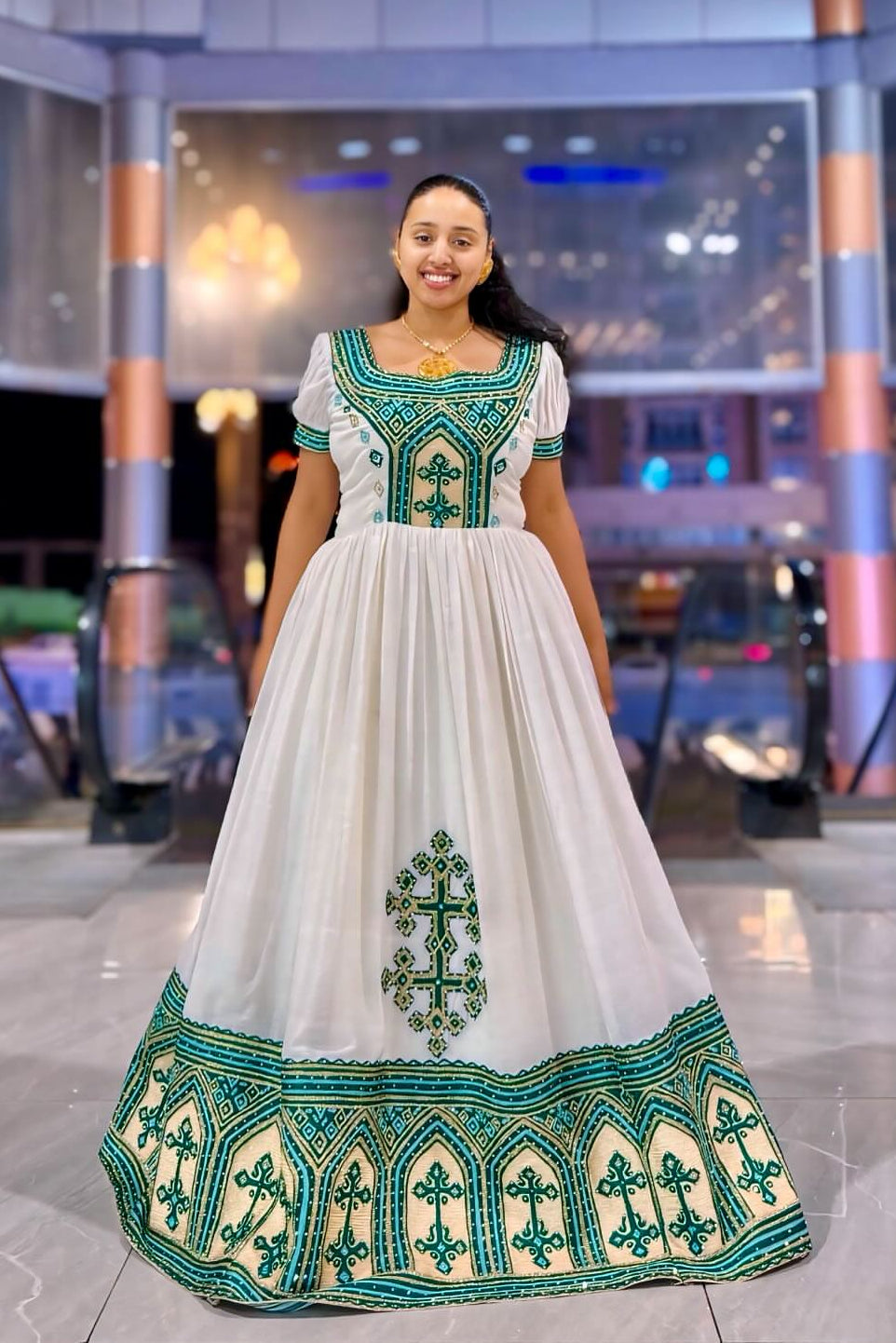  Ethiopian traditional dress Cross Embroidery Short-Sleeve habesha dress
