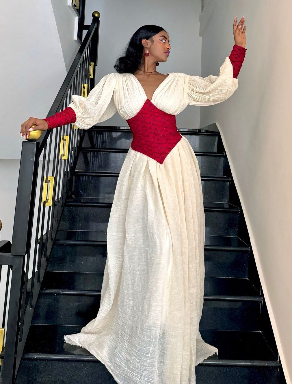 Habesha Dress Elegant Timeless Ethiopian V-Neckline Traditional Wear