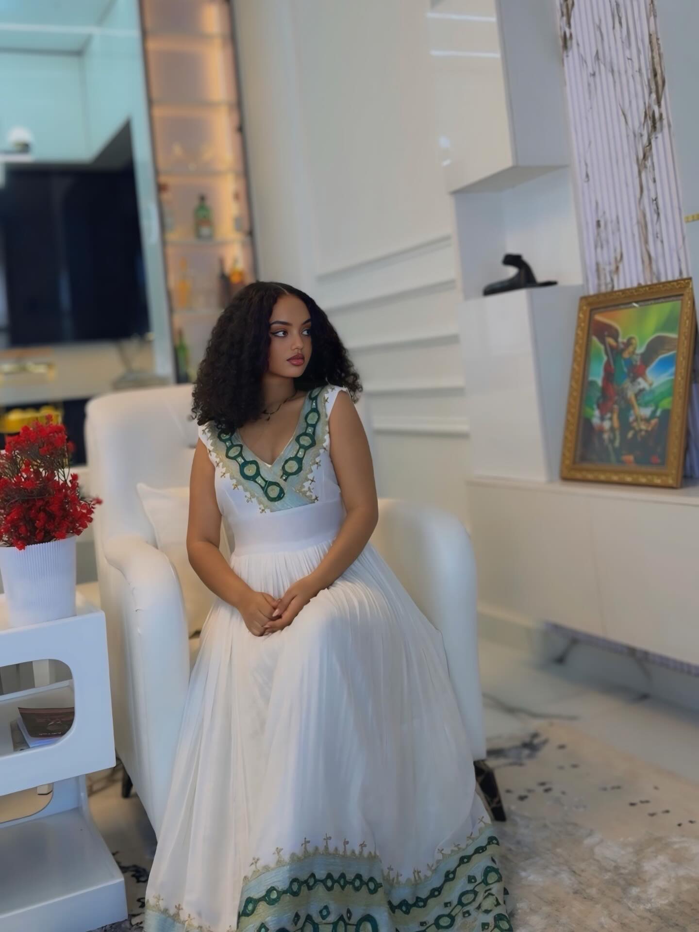 Sleeveless Habesha Kemis Green and Gold Embroidery Habesha Dress Ethiopian Dress Design 409