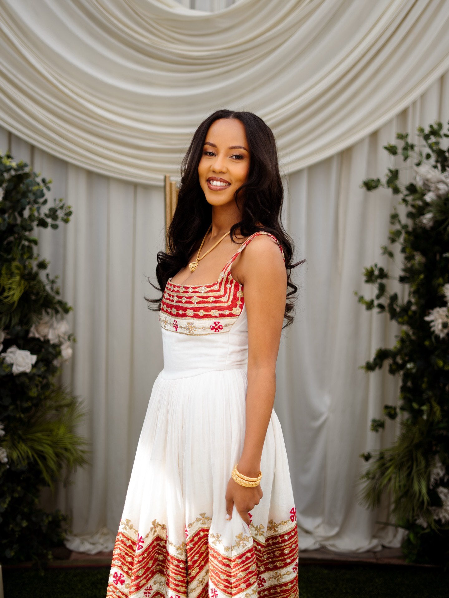 Traditional Ethiopian Wedding Attire Classic Habesha Kemis Collection Habesha Dress With Red Embroidery 451