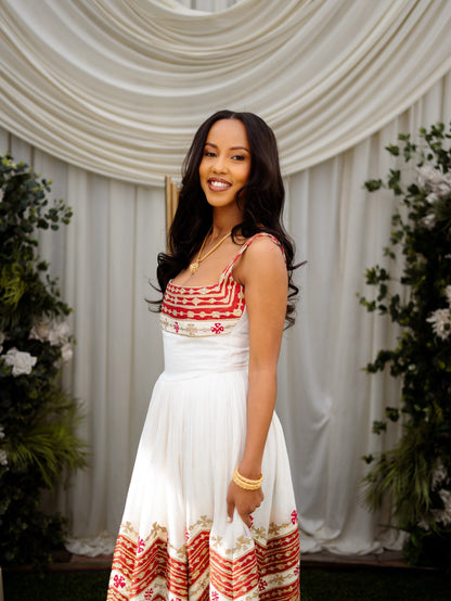 Traditional Ethiopian Wedding Attire Classic Habesha Kemis Collection Habesha Dress With Red Embroidery 451