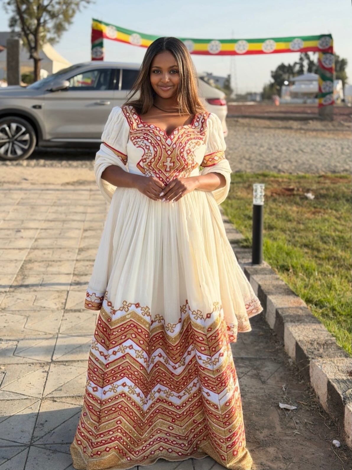 Ethiopian Wedding Dress Short Sleeve Habesha Kemis Golden Embroidery Habesha Dress 484