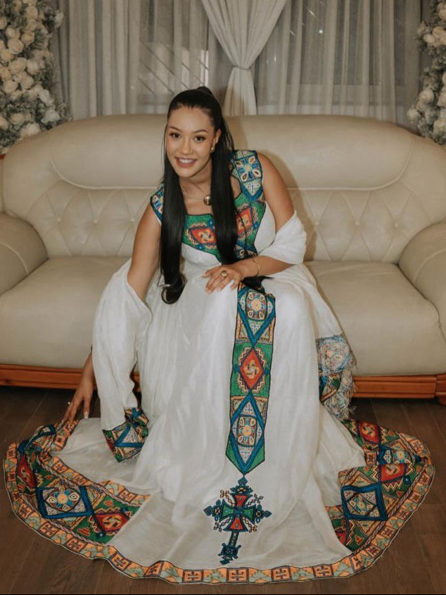 White Habesha Traditional Dress  Ethiopian Cultural Clothing
