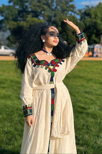 Handmade Habesha Kemis Multicolor Embroidery Habesha Dress Traditional Ethiopian Clothing 507