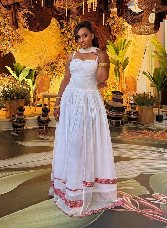 Sleeveless Habesha Kemis with Traditional Ethiopian Dress