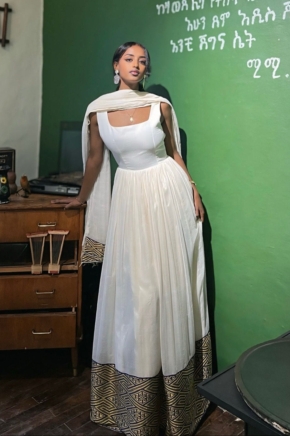 Handwoven Sleeveless Habesha Dress with Elegant Traditional Detail
