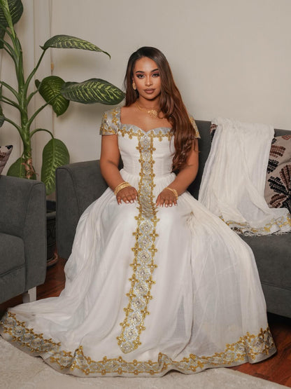 Short sleeve Habesha Dress With Backless Design