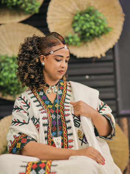 Ivory Habesha Dress Colorful Embroidery Habesha Kemis Timeless Ethiopian Clothing Style 566