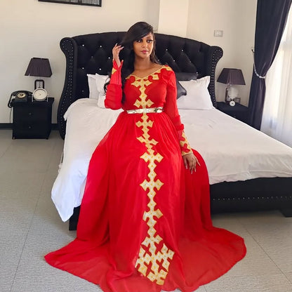 Red Habesha Kemis Traditional Ethiopian & Eritrean Clothing