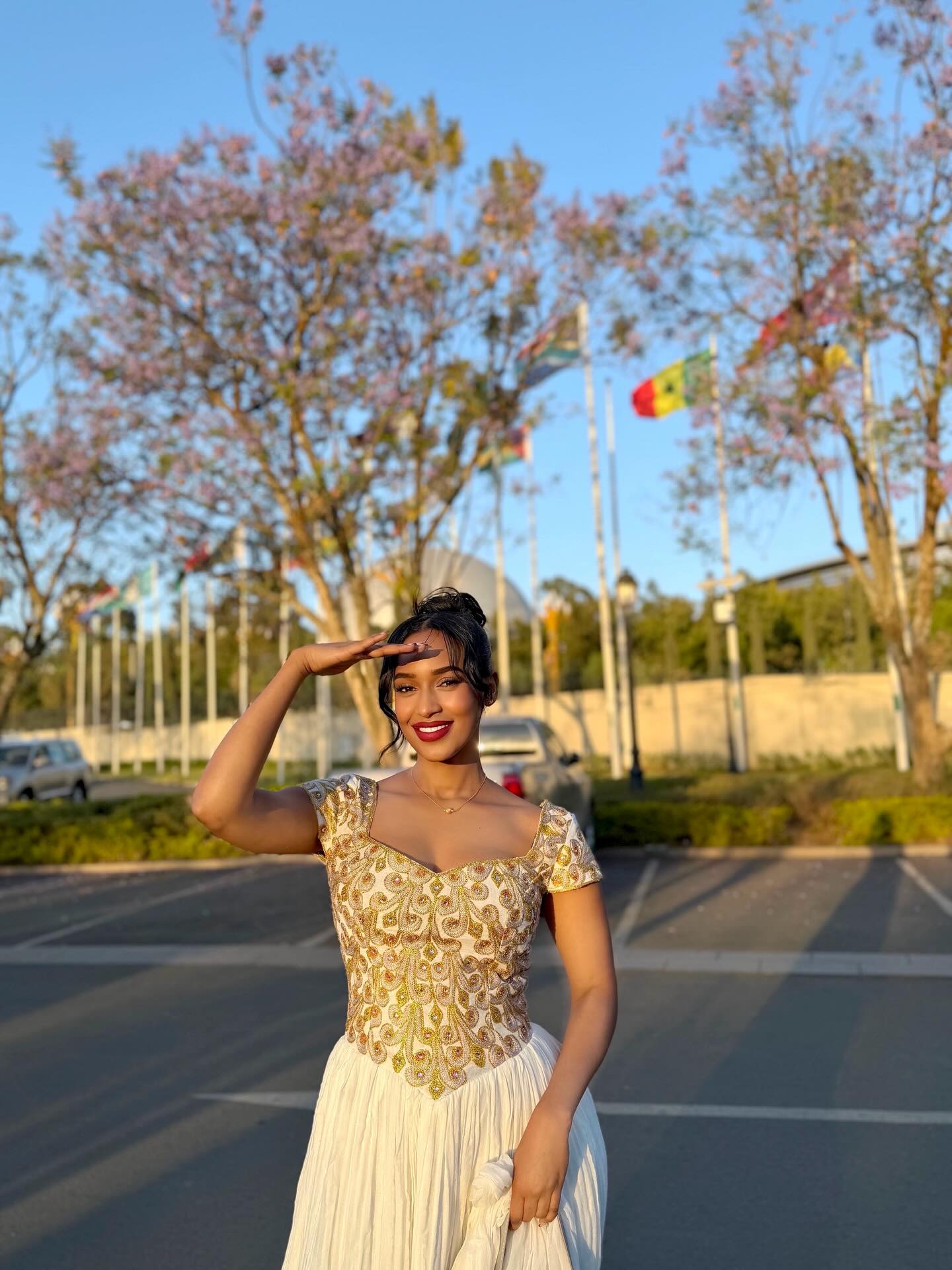 White Habesha Kemis with Gold Embroidered Bodice Habesha Dress For Festive Short Sleeve Ethiopian Dress 573