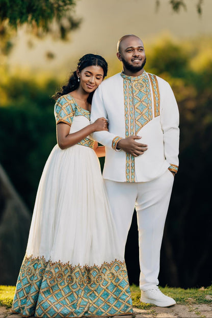 Ethiopian Couple Traditional Clothing Matching Habesha Outfit