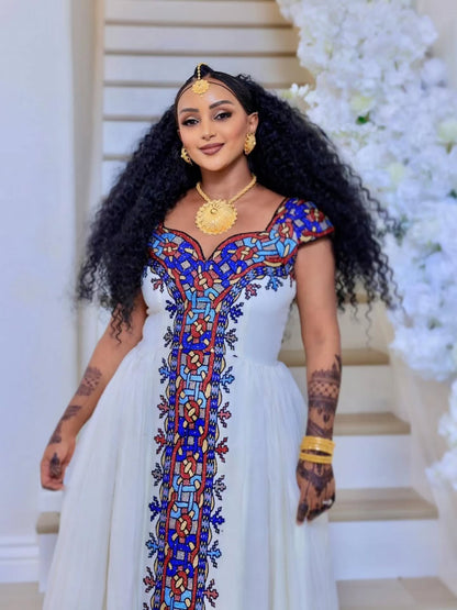 Habesha Kemis Online Ethiopian Traditional Dress Graceful Habesha Dress With Colorful Embroidery 583