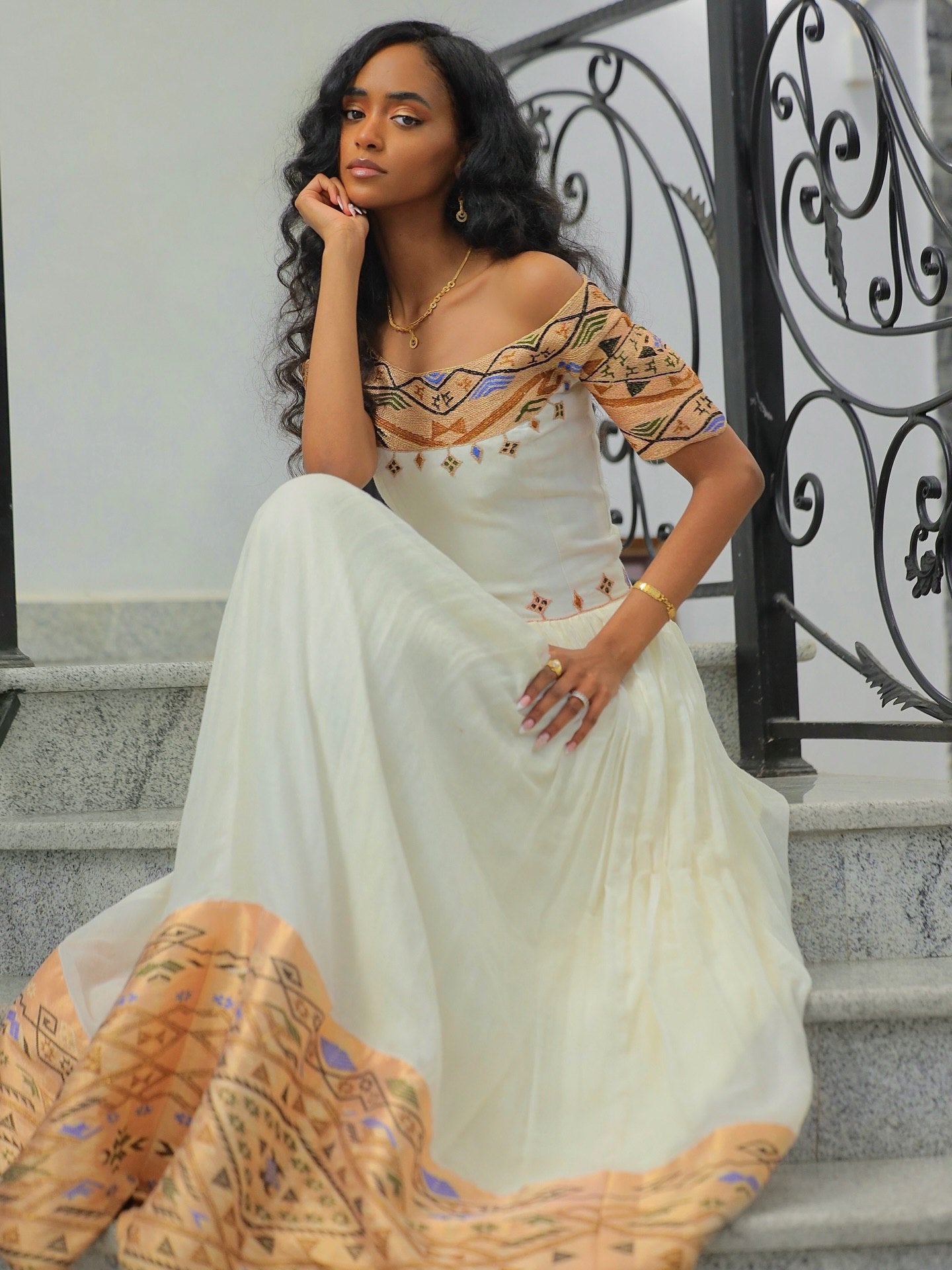 Short Sleeve Habesha Kemis Elegant Ethiopian Traditional Dress