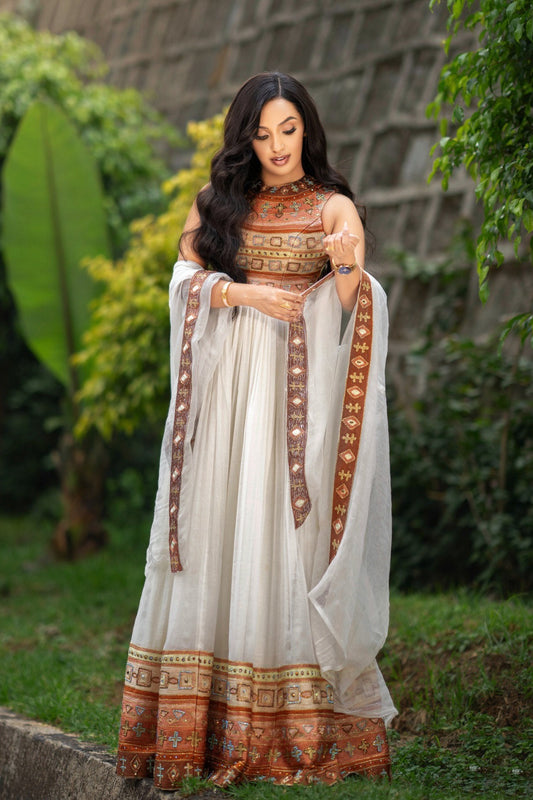 Sleeveless Ethiopian Wedding Dress Cultural  Habesha Dress Graceful Habesha Kemis For Wedding 605