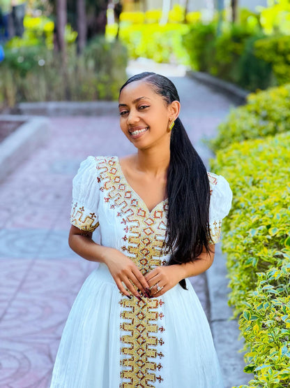V Neck Habesha Dress Cross Embroidery Habesha Kemis Ethiopian Dress Style 634