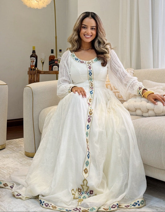 ethiopian dresses for women Fekat Dress 3XL usually made of white cotton fabric called shemma and Ethiopian flag color called tilet. Ethiopian clothing women's capeContent