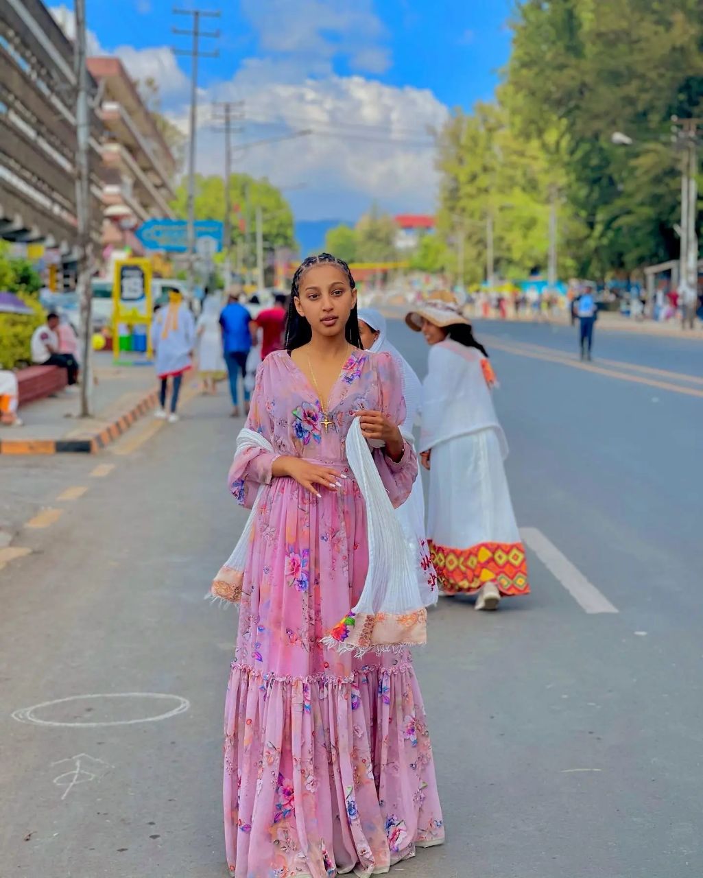 Adorable Sweet Pink Ethiopian Chiffon Dress