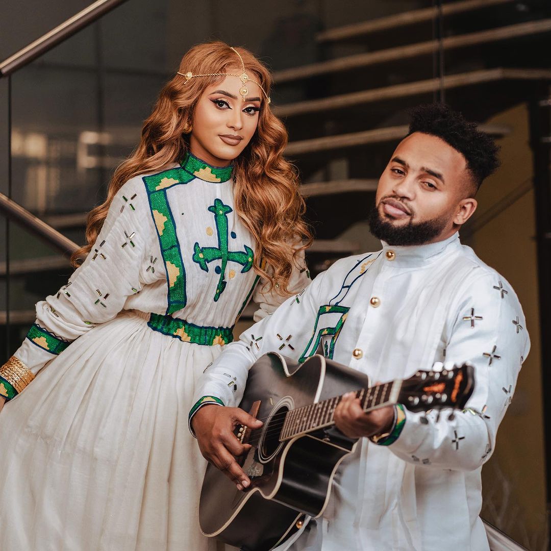 Harmony in Green: Ethiopian cultural bliss with habesha couples' outfit