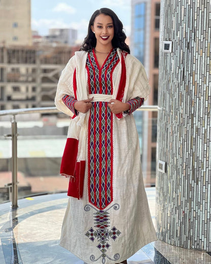 Fetil elegance red habesha kemis cultural splendor in habesha dress