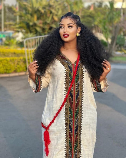 Timeless Opulence: Gorgeous Wide Pattern Fetil Habesha Dress in Luxurious Fabric Blend