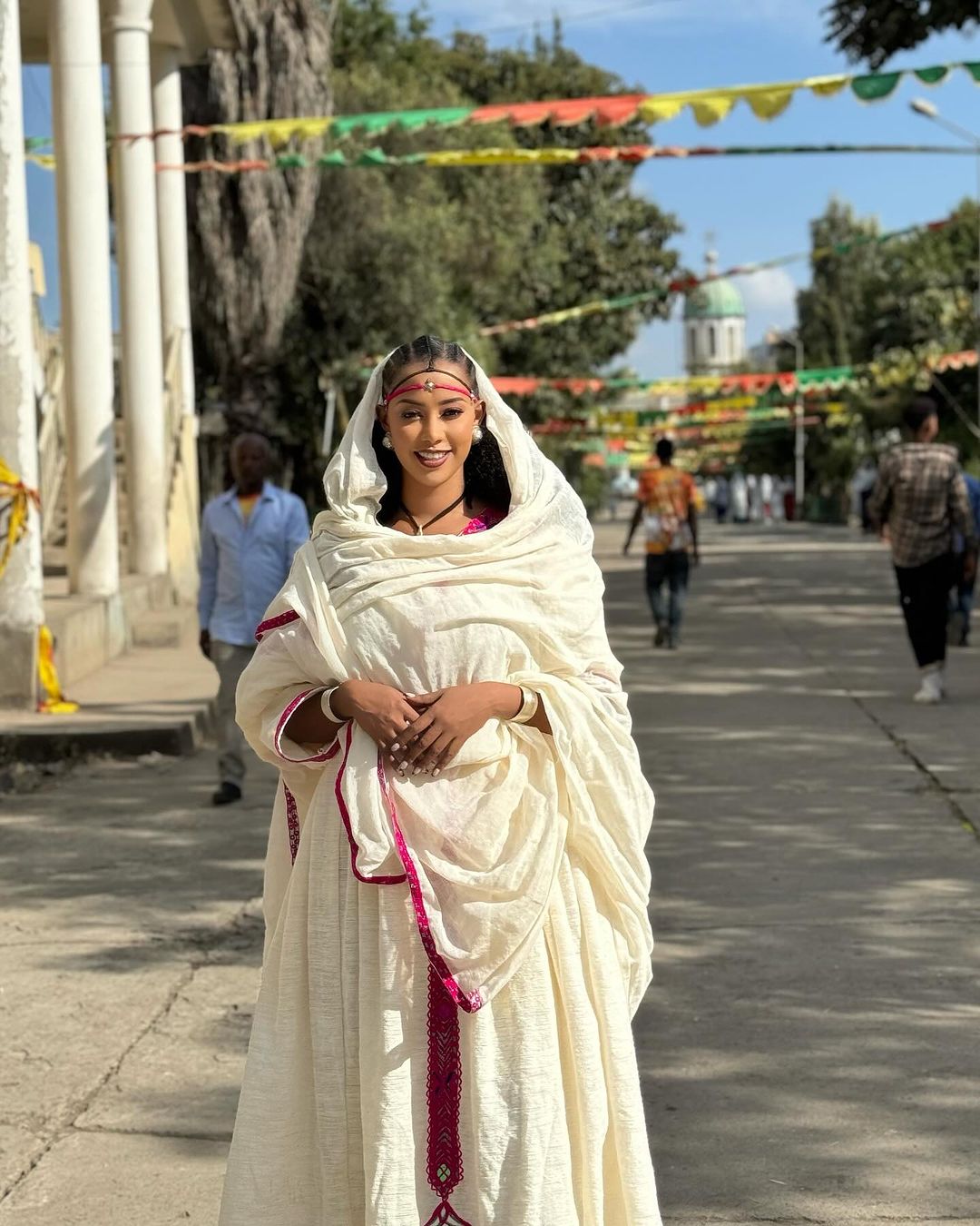 Elegance in Pink: Handwoven Fetil Fabric and Cotton Blend Habesha Kemis - A Stunning Ethiopian Dress