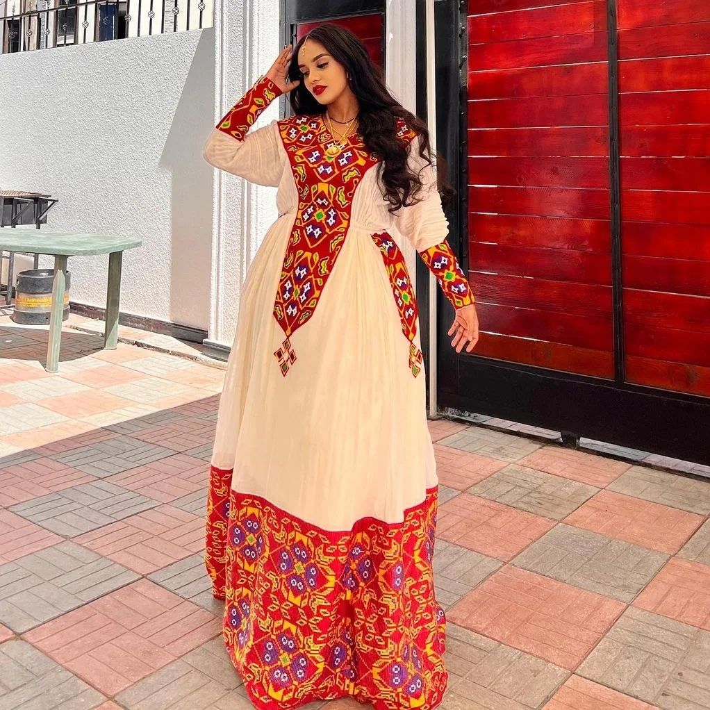 Red wide tilet habesha dress