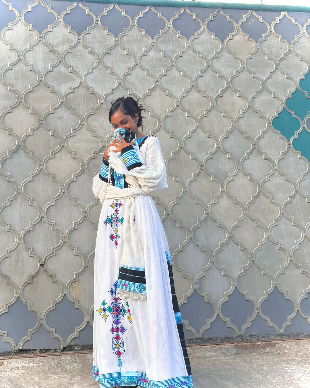 Timeless Beauty: Blue and Black Striped Handwoven Habesha Dress in Menen Fabric