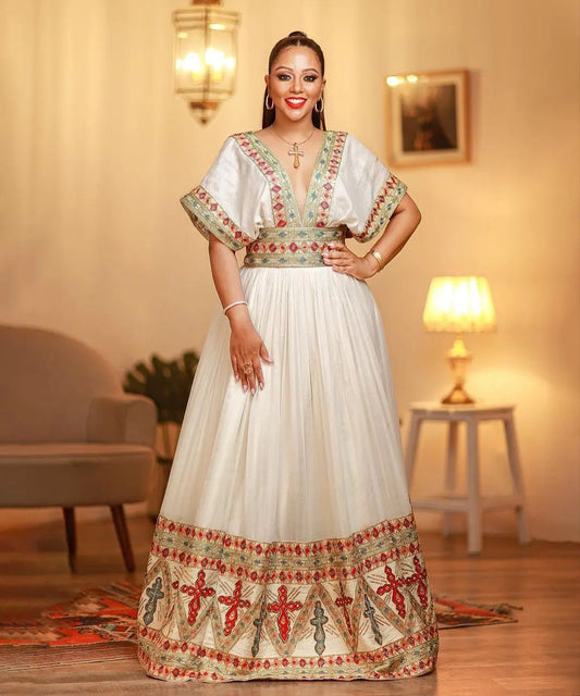 Radiant Splendor: Exquisite Modern Habesha Wedding Dress Ethiopian dress