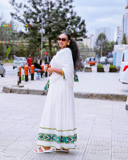 Blue Majesty Habesha Kemis Stunning Menen Fabric Habesha Dress