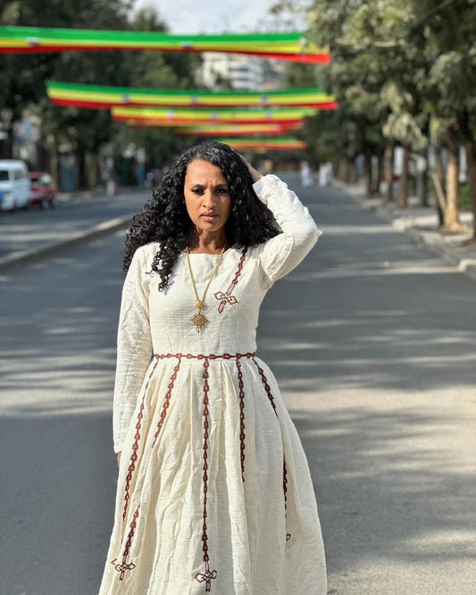 Earthy Elegance Habesha Dress Brown Fetil Habesha Kemis