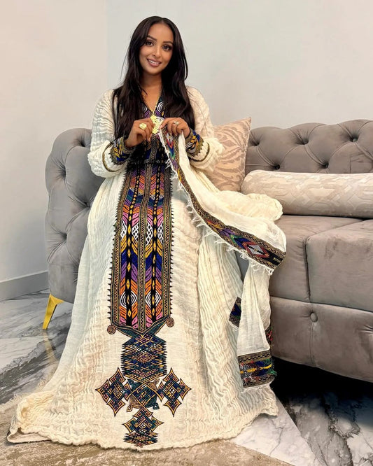 Opulent Elegance: Exquisite Habesha dress Handwoven Habesha Kemis