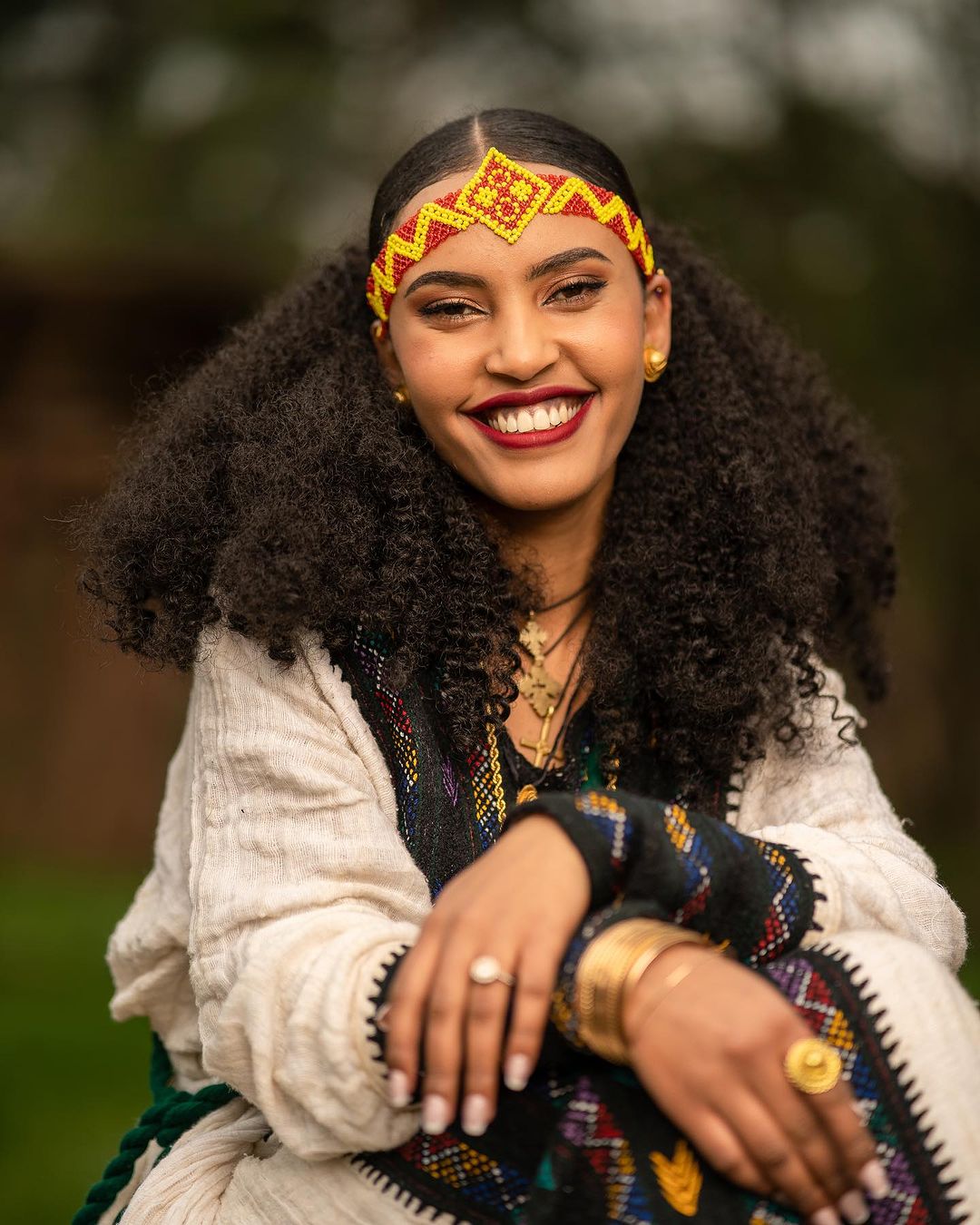 Cultural Splendor: Ethiopian Habesha Kemis adorned with Dark Tilet Design