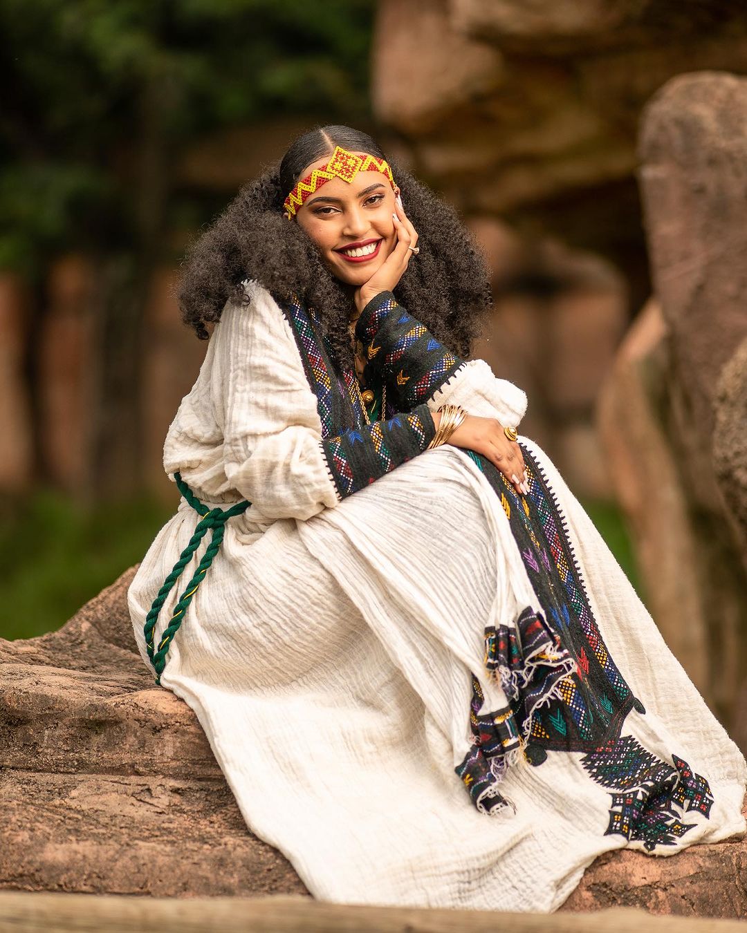 Cultural Splendor: Ethiopian Habesha Kemis adorned with Dark Tilet Design