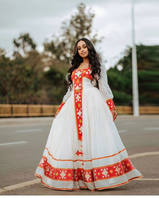 Scarlet Splendor Habesha dress Radiant Red Habesha kemis