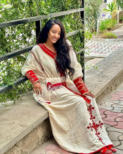 Crimson Elegance Habesha Kemis Red Fetil Habesha Dress