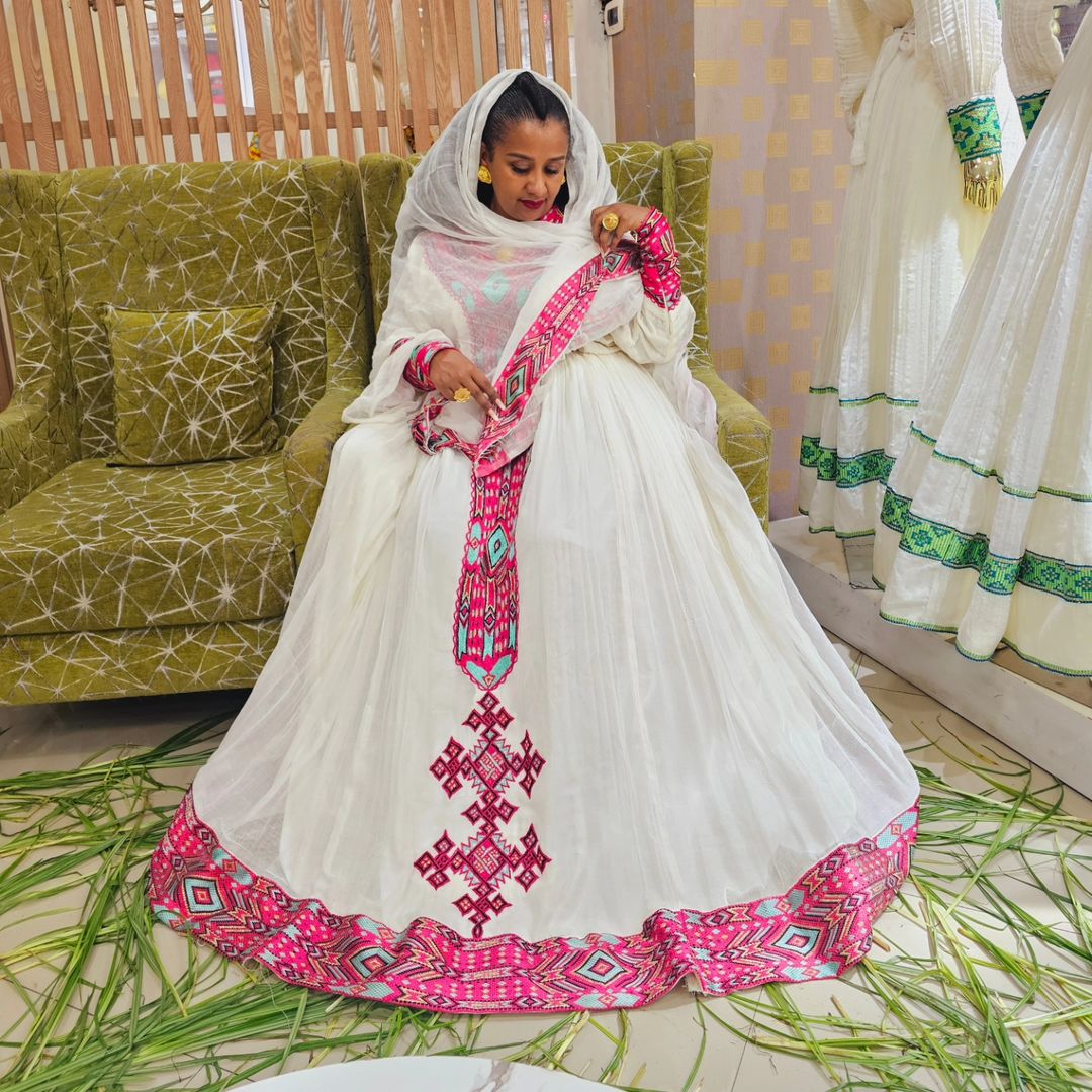 Pink Blossom Habesha Dress Modern Vibrance in Habesha Kemis