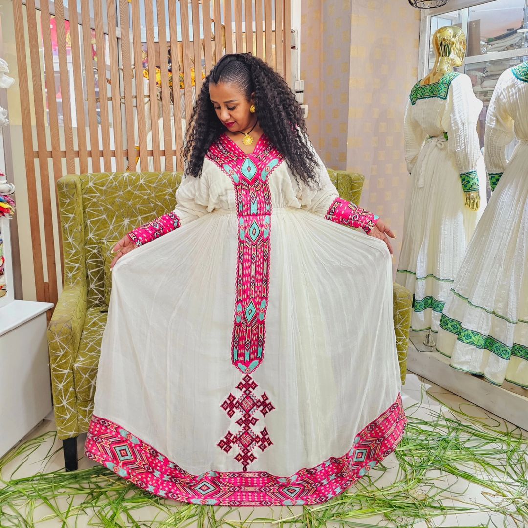 Pink Blossom Habesha Dress Modern Vibrance in Habesha Kemis