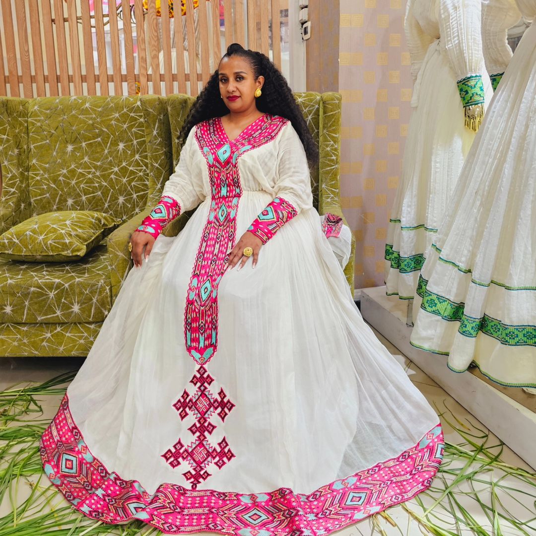 Pink Blossom Habesha Dress Modern Vibrance in Habesha Kemis