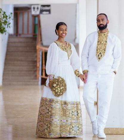 Contemporary Splendor: Modern Elegance in Habesha Couples Wedding Attire